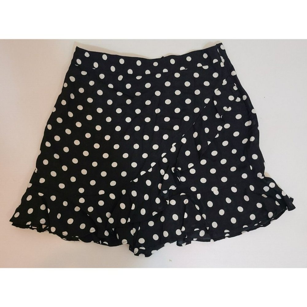 Women ZARA POLKA DOT HIGH WAISTED RUFFLES SKORTS Skirt BLACK WHITE M 8372 230